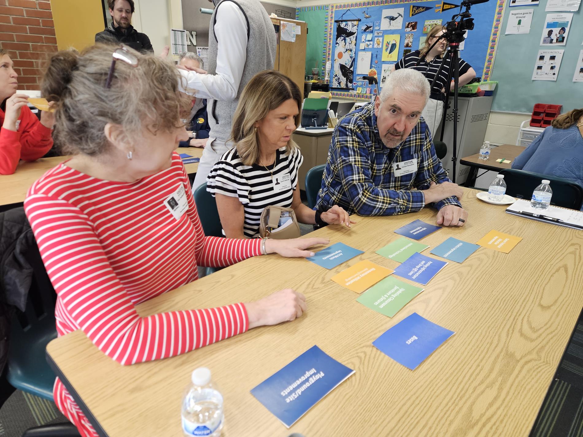 Community members discuss priorities with flash cards