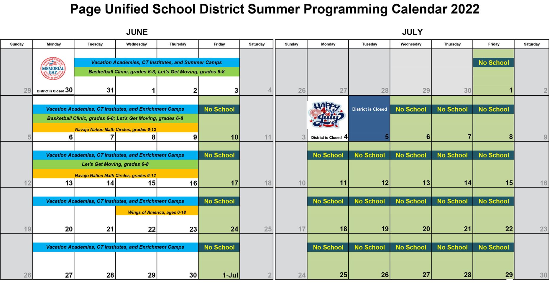 calendar of summer enrichment calendar of summer enrichment