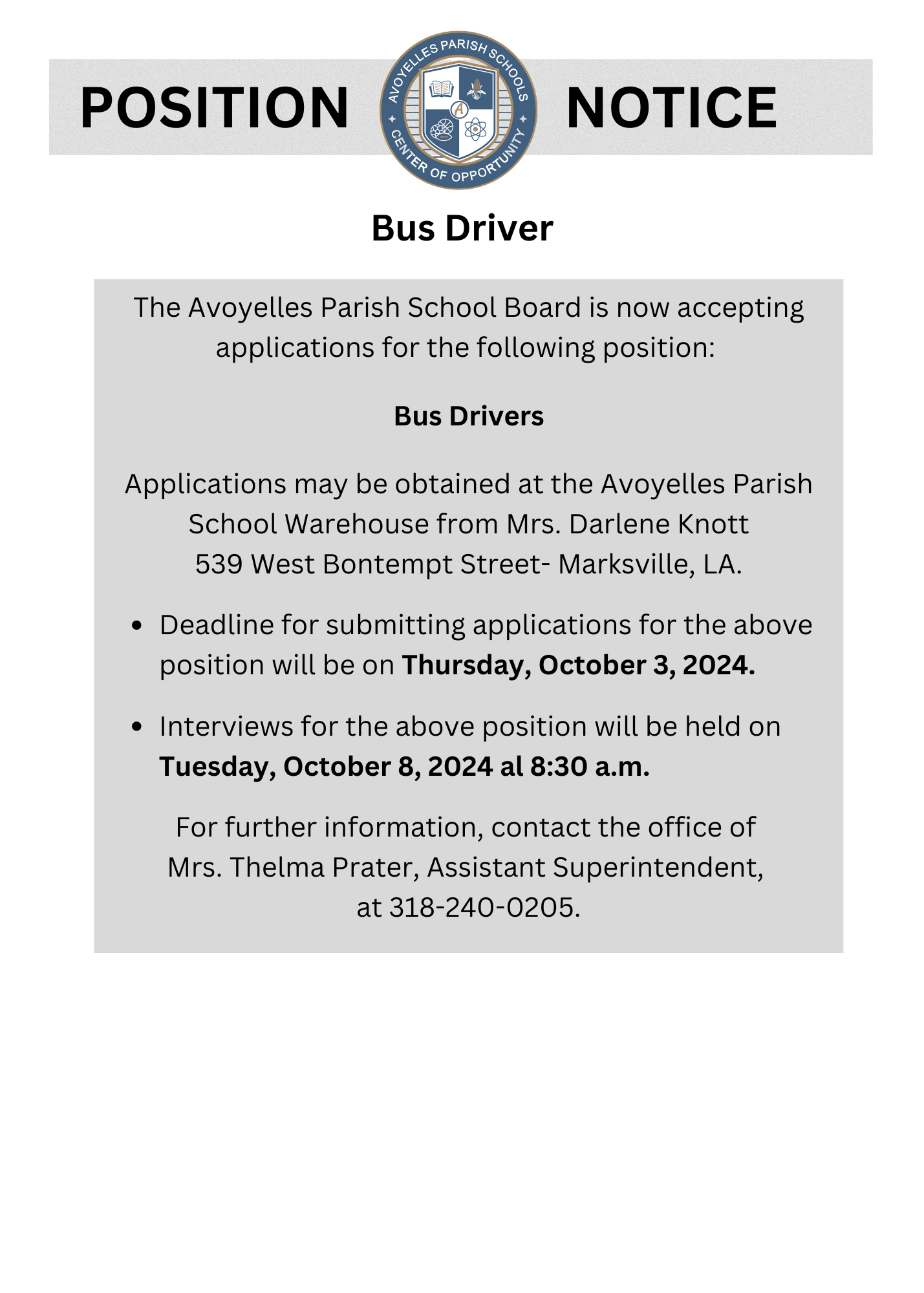 Bus Driver Job Posting