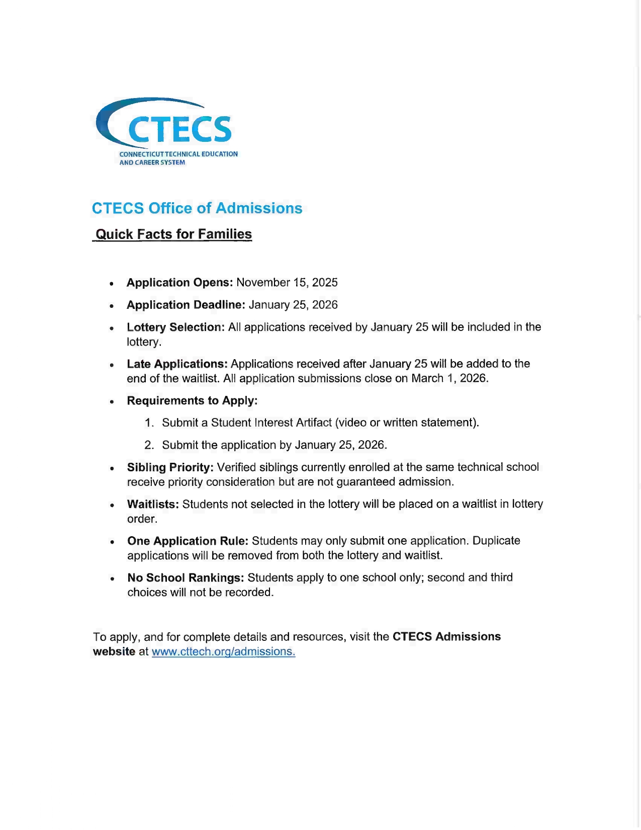 CTECS Quick Facts for Families