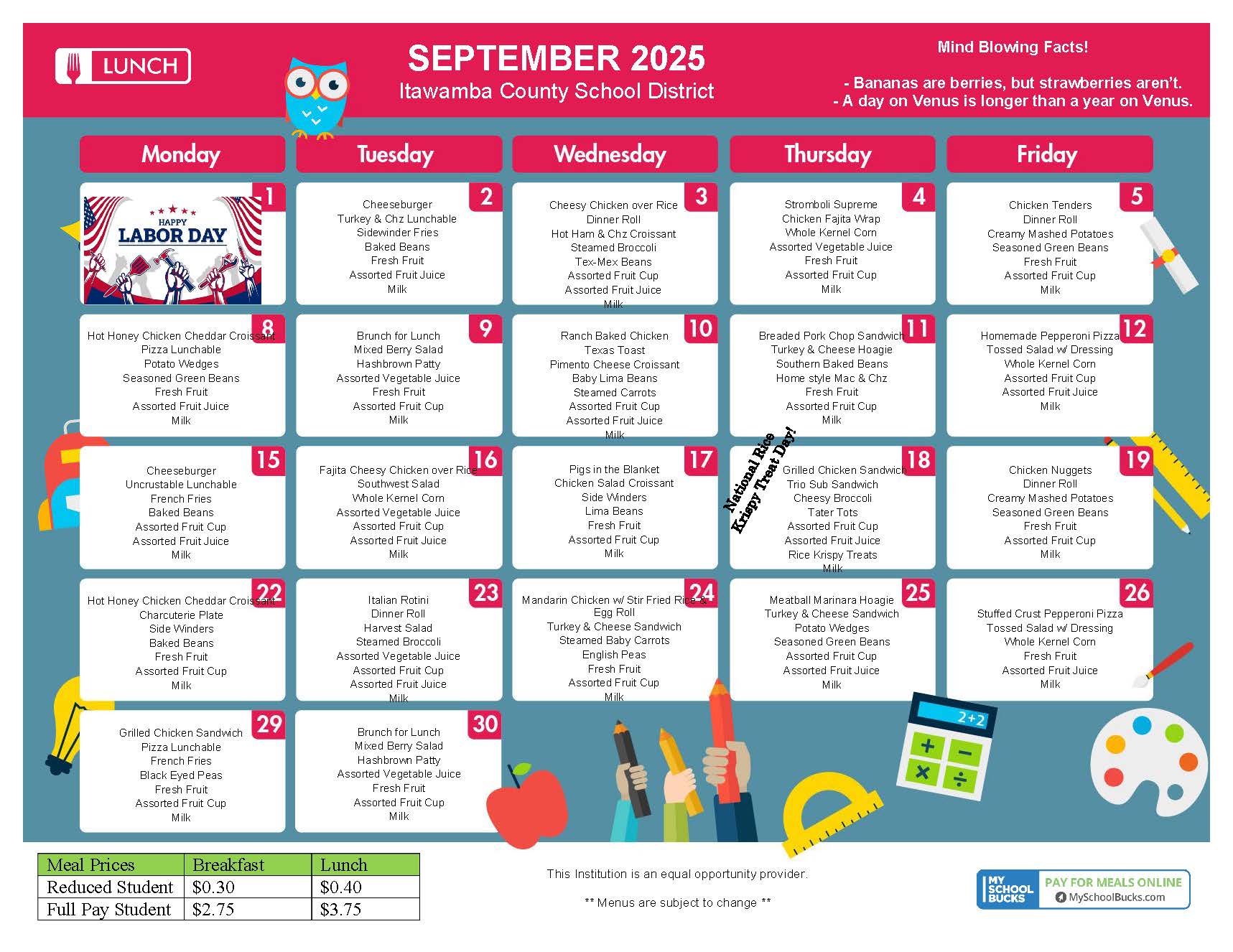 September Lunch Menu