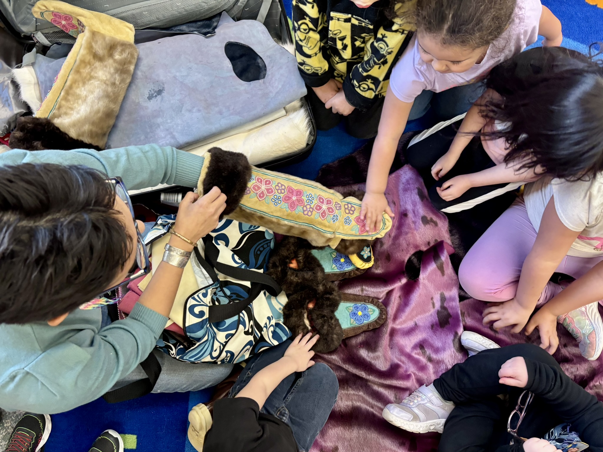 students touching fur