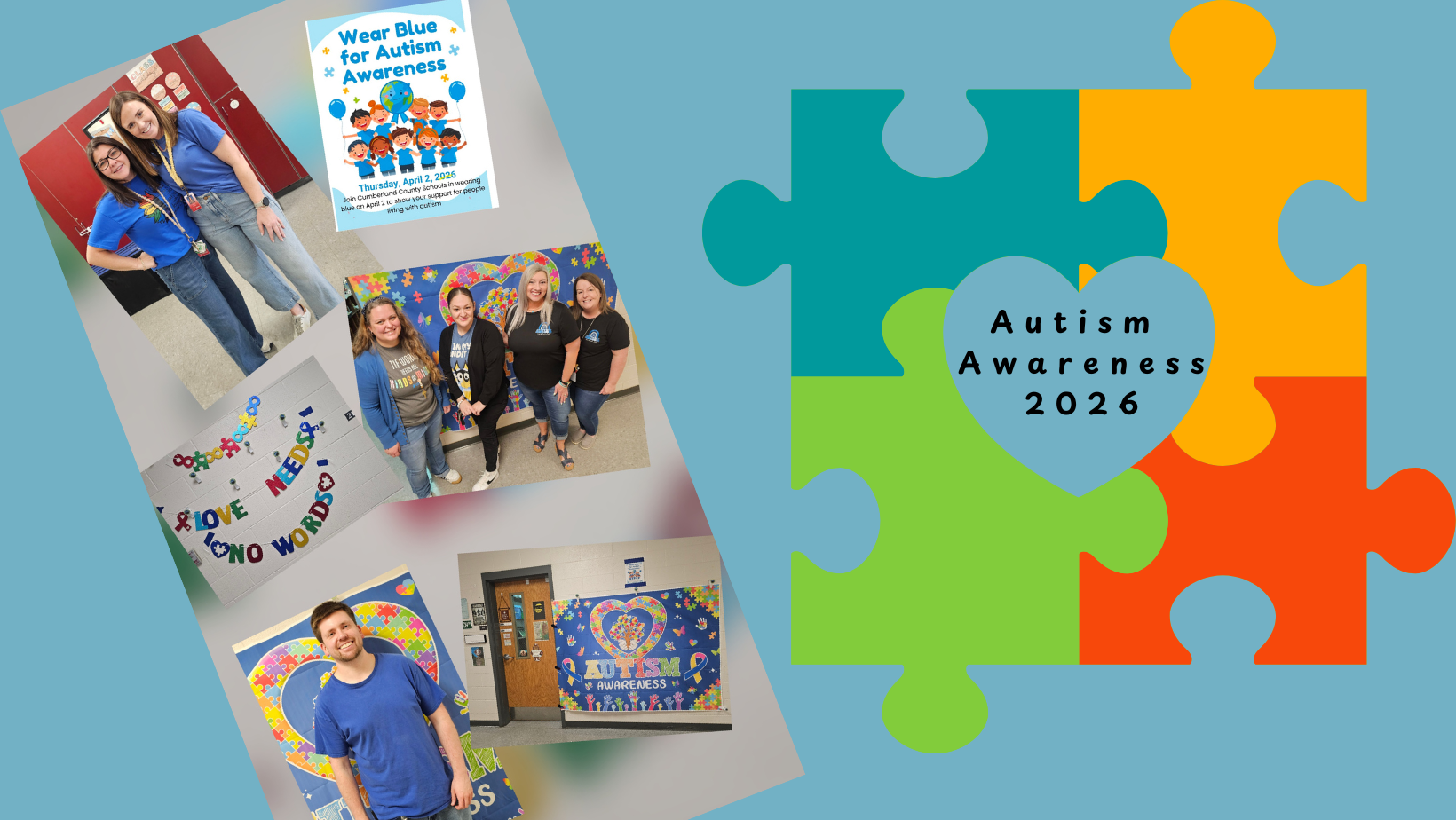 Autism Awareness staff wearing blue images