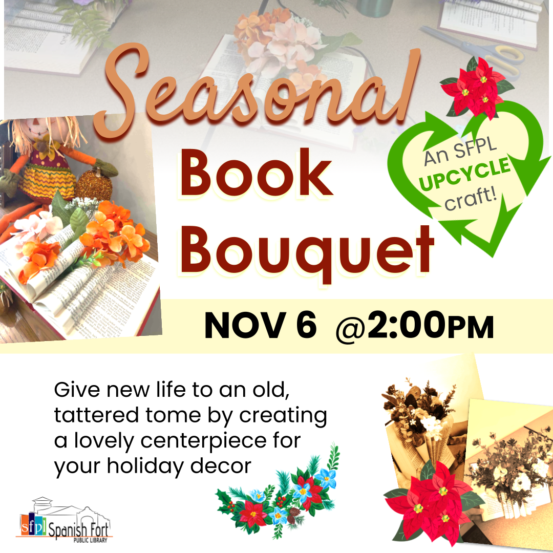 Upcycle book bouquet craft Wednesday, November 6 at 2:00 p.m.