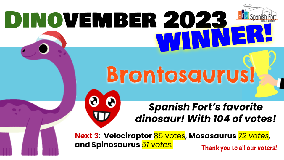 DINOvember winner and Spanish Fort's favorite dinosaur of 2021: Brontosaurus