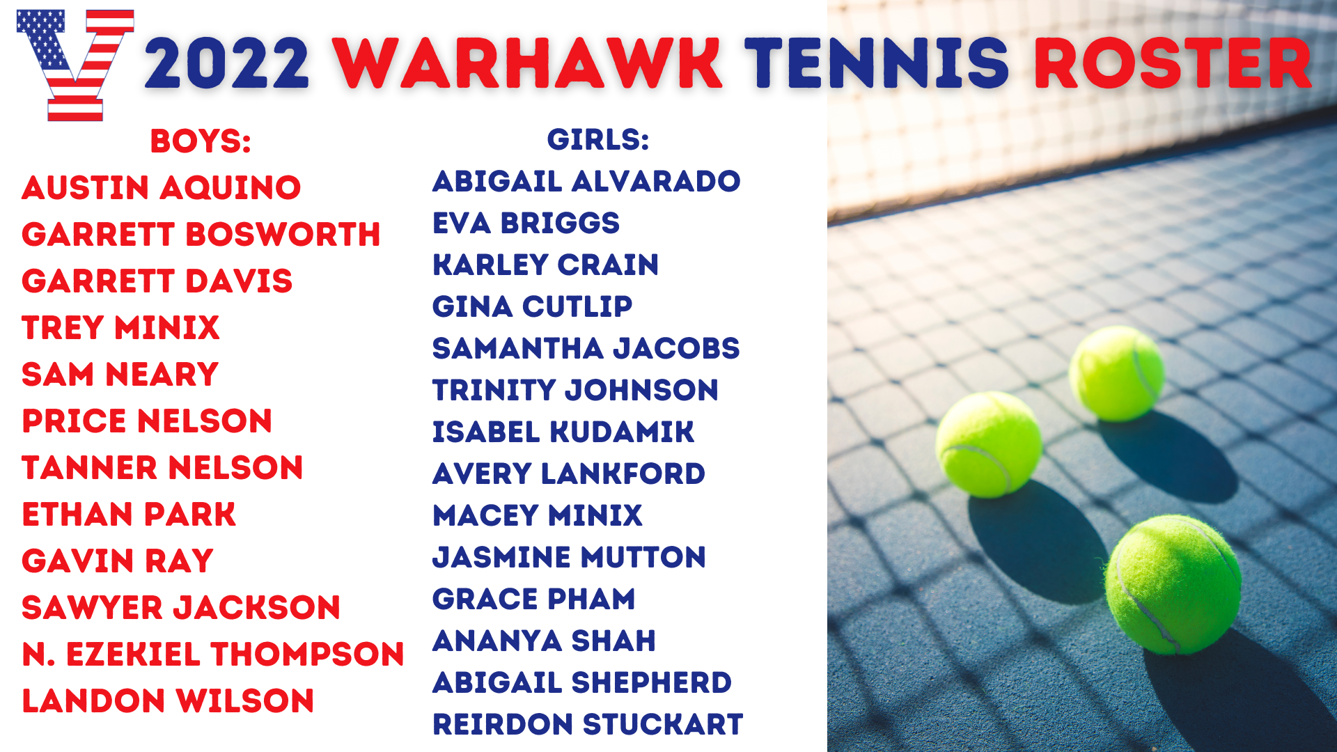2022 Warhawk Tennis Roster