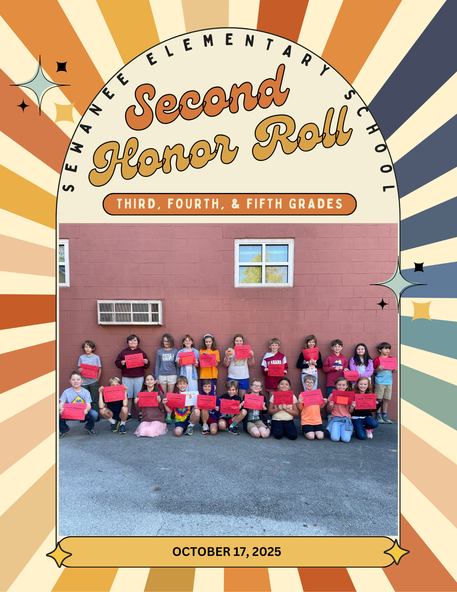 Sewanee Elementary School Second Honor Roll for the First Quarter for Students in Grades 3-5.