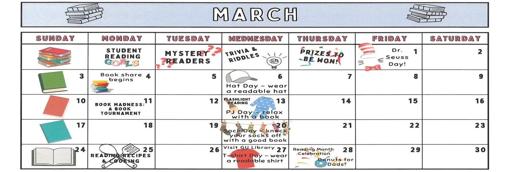 image of reading month calendar
