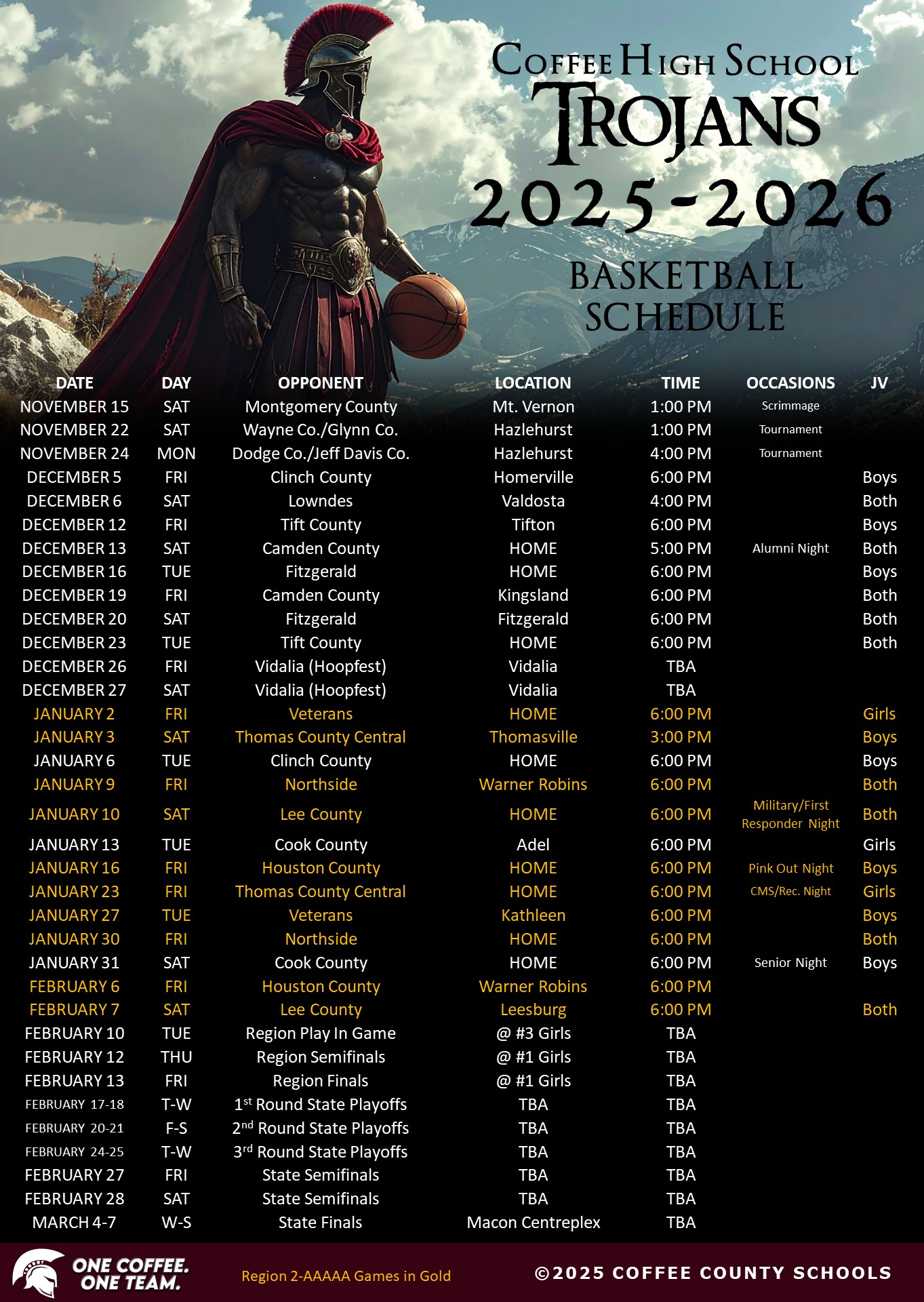 2025-2026 CHS Varsity Basketball Schedule