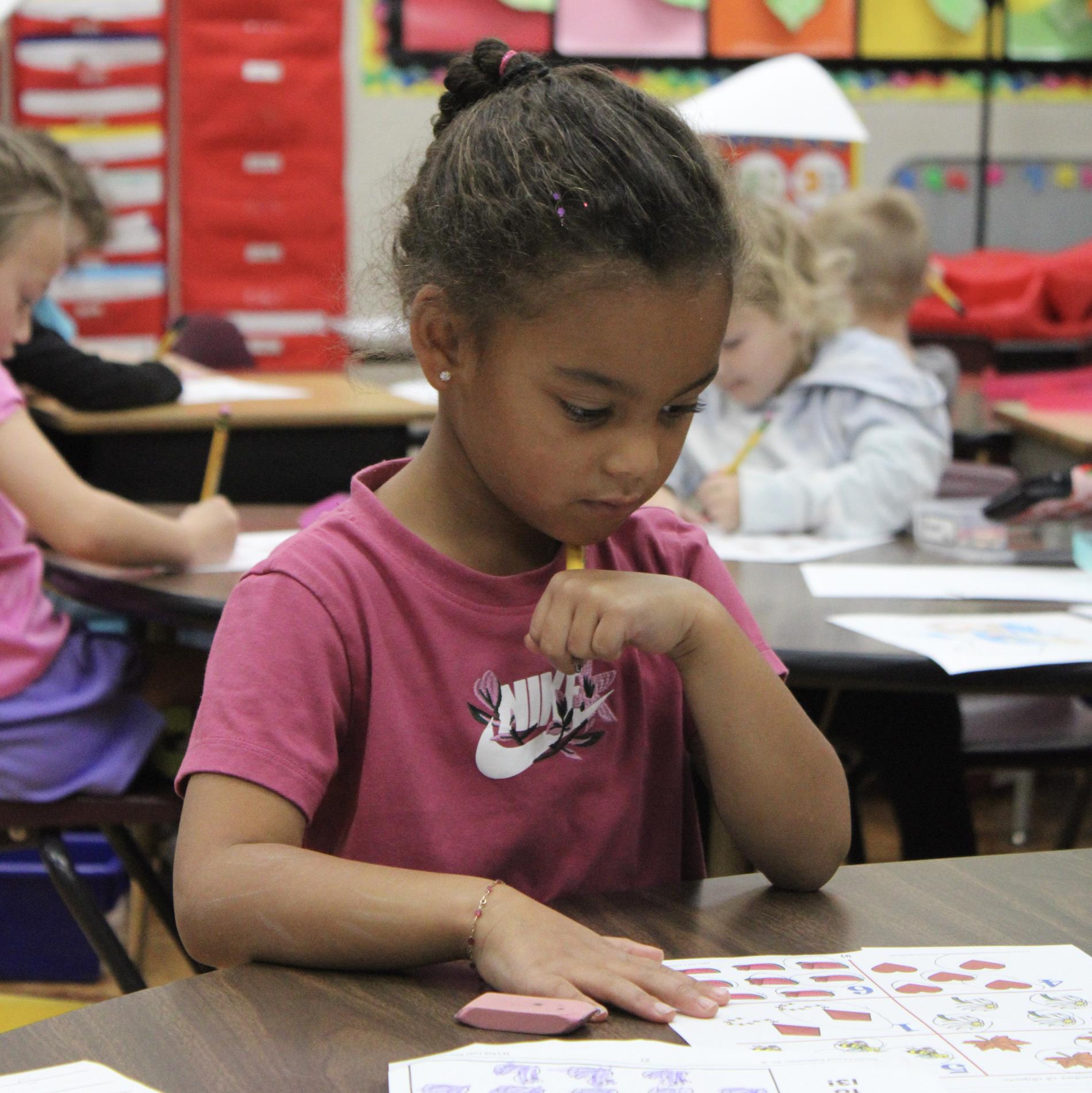 Student working in class