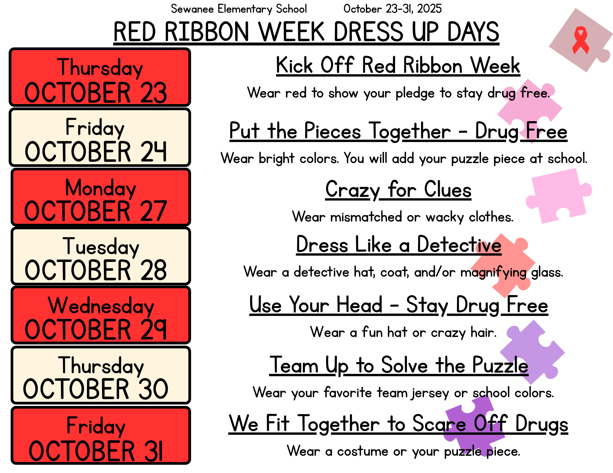 SES Red Ribbon Week Dress Up Days SES Red Ribbon Week Dress Up Days