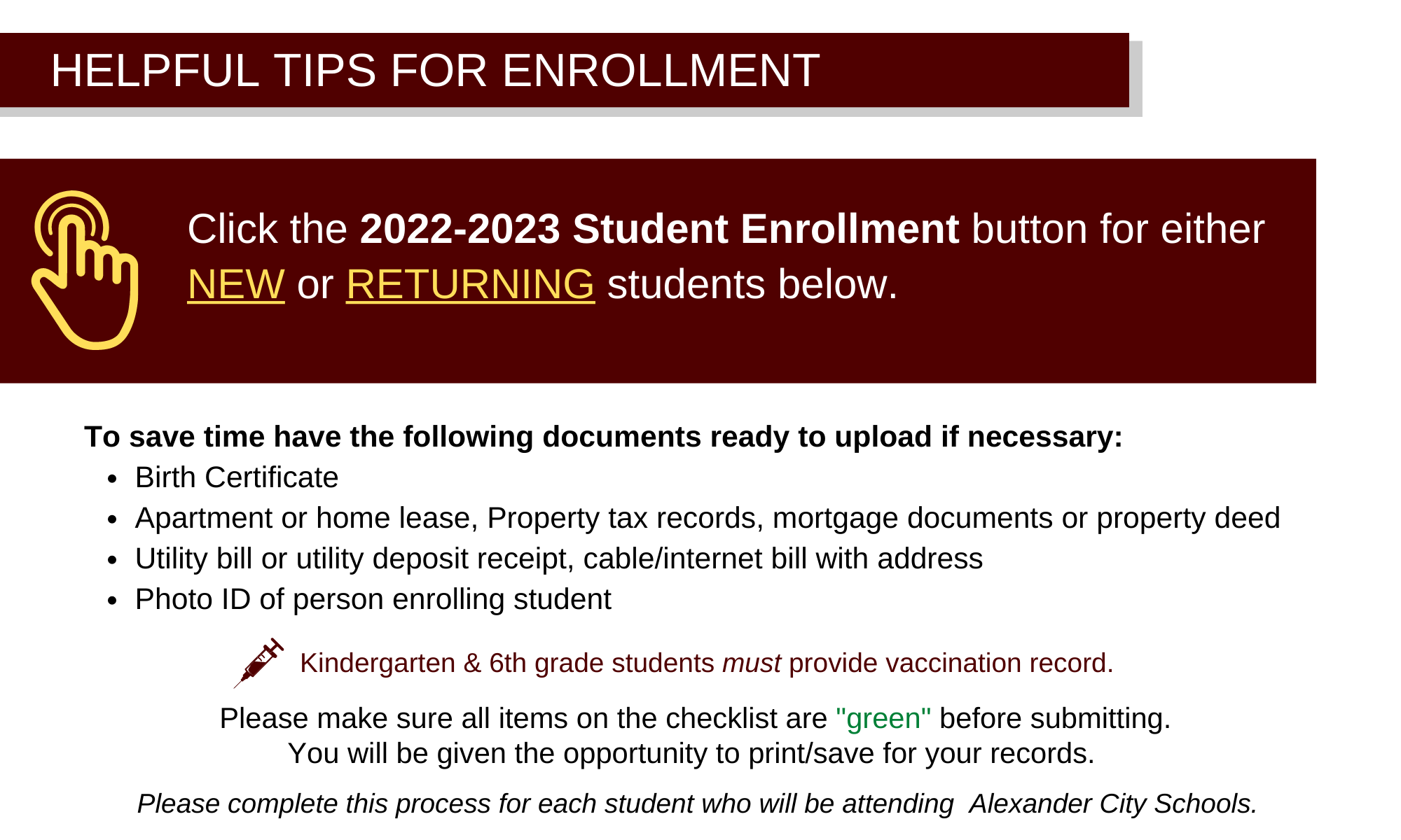 enrollment helpful tips