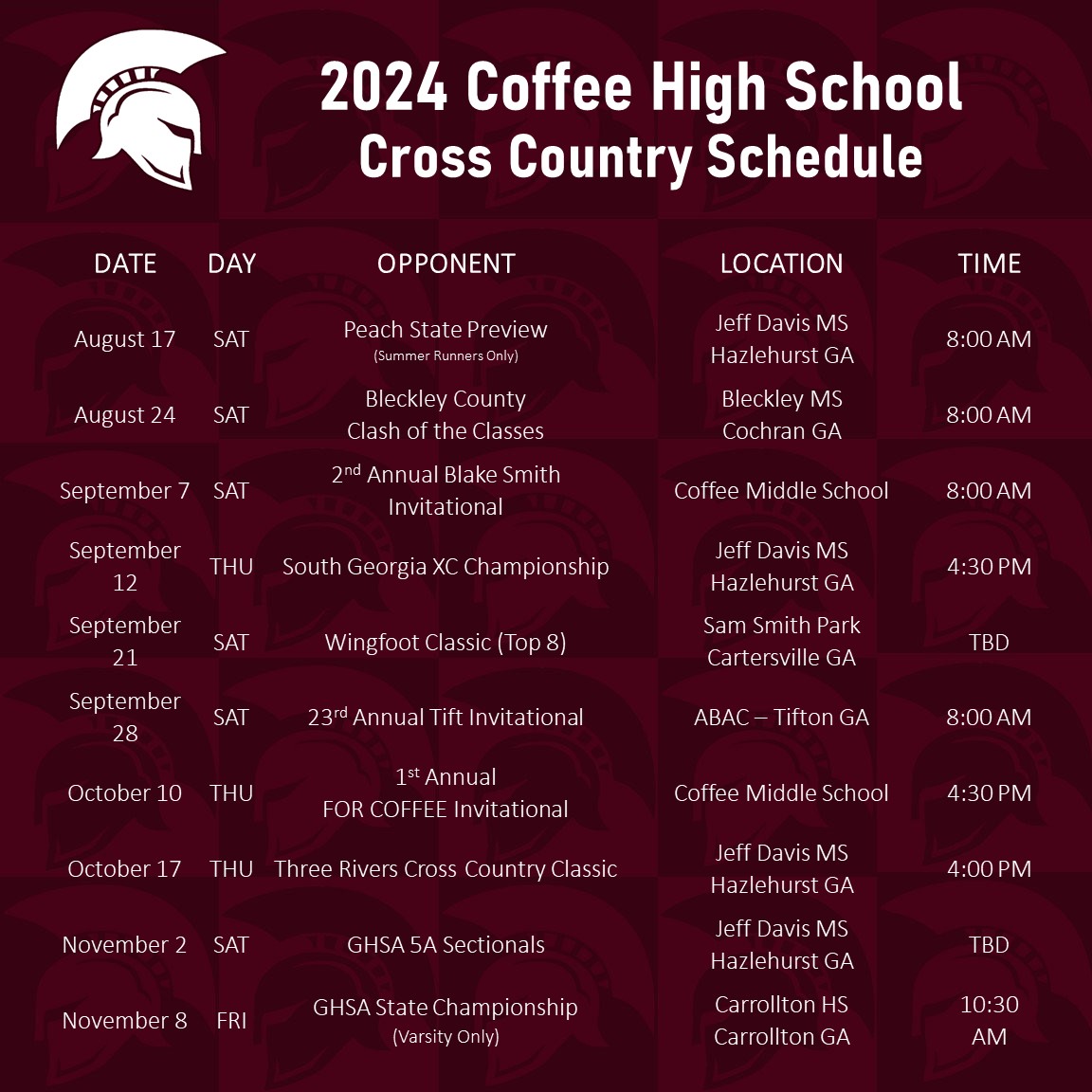 2024 Coffee High Cross Country Schedule