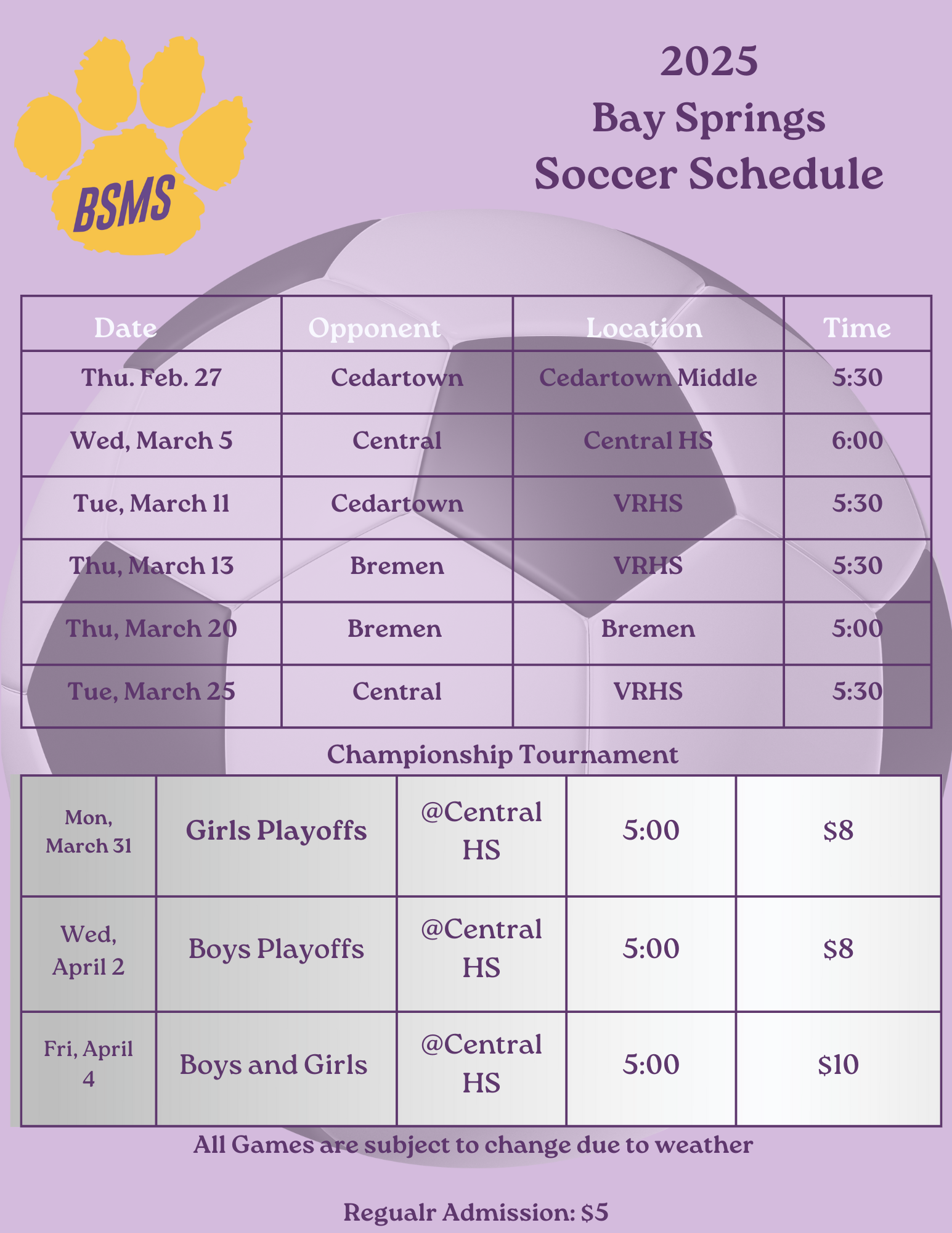 Bay Springs Soccer Schedule 2025