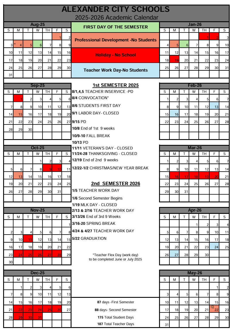 ACS Academic Calendar 2025-2026