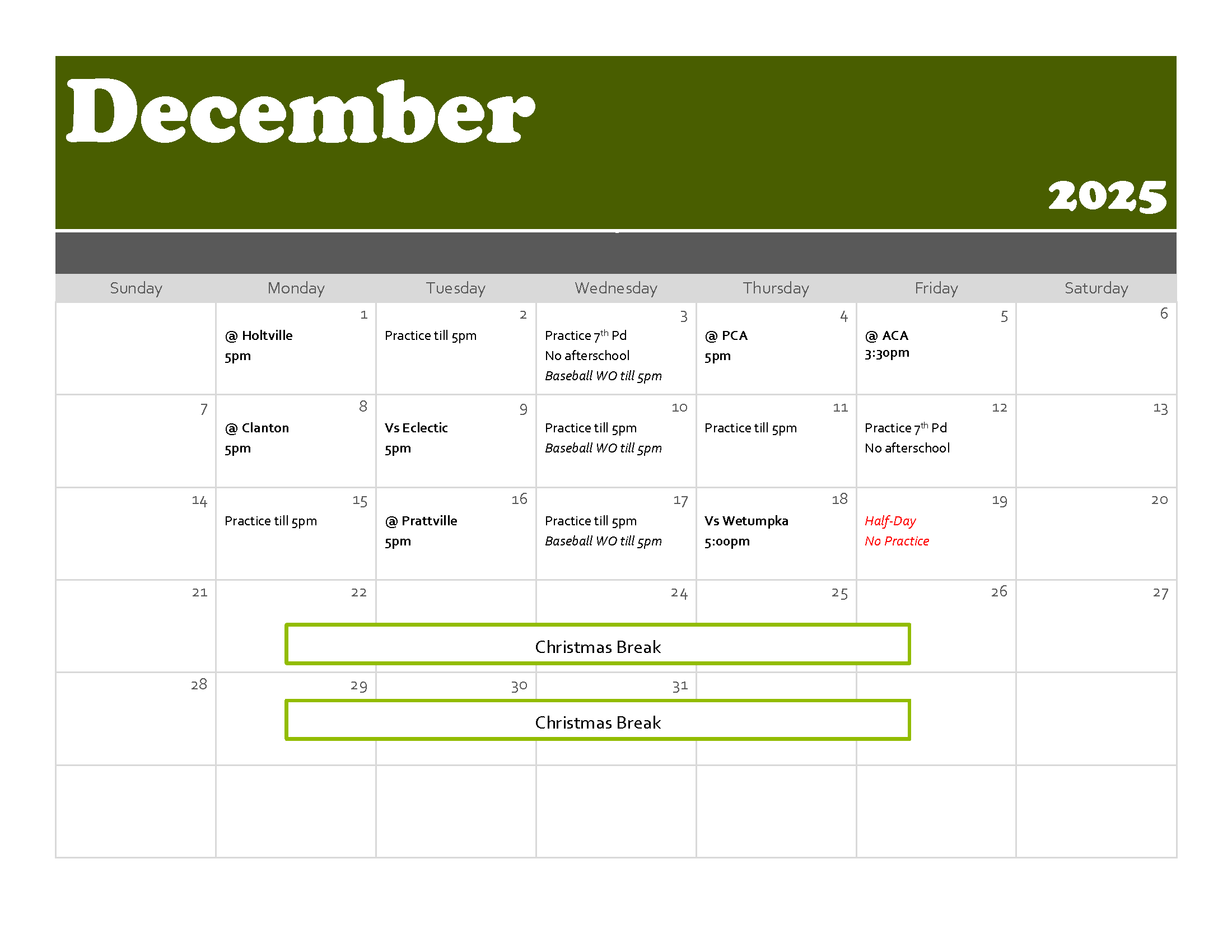 Dec Sched