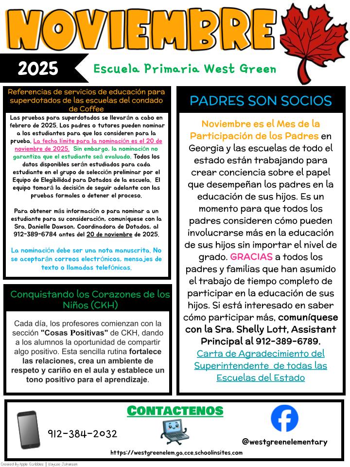 NOVEMBER SCHOOL NEWS (SPANISH FLYER)
