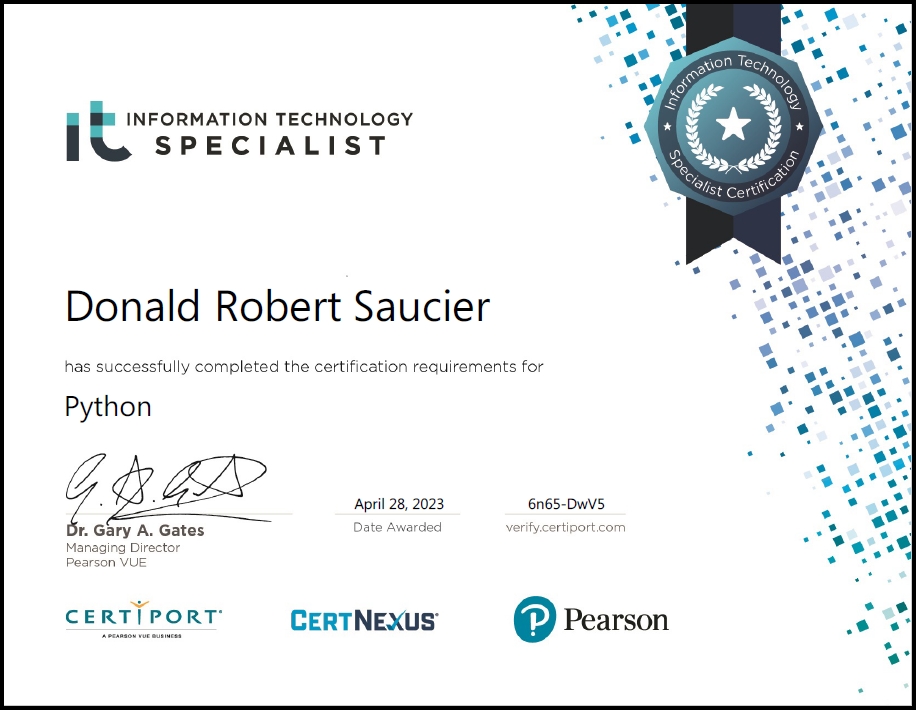 Donald Robert Saucier's ITS Python Certification