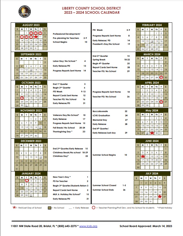 Liberty County School District Calendar 2024 and 2025