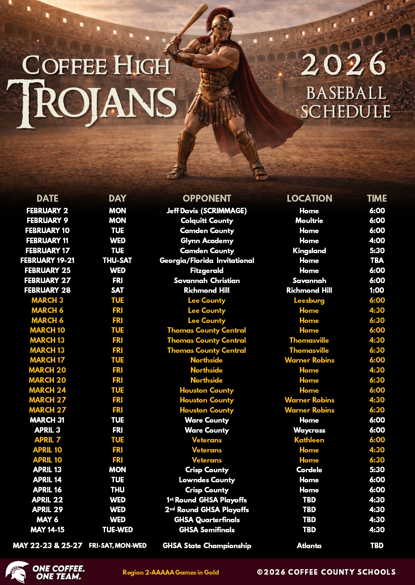 2026 CHS Varsity Baseball Schedule