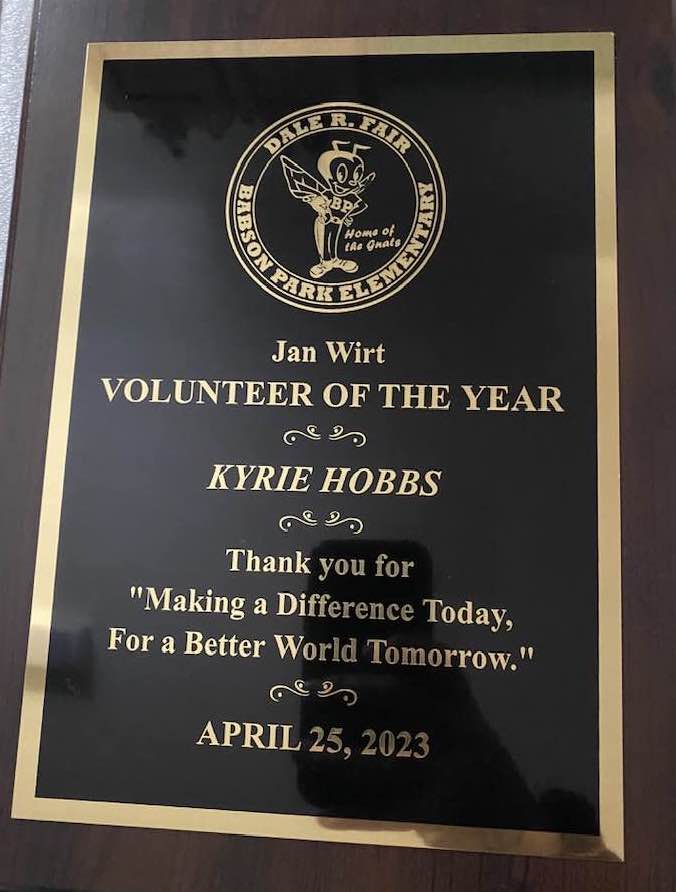 Mrs. Hobbs award for Volunteer of the Year.