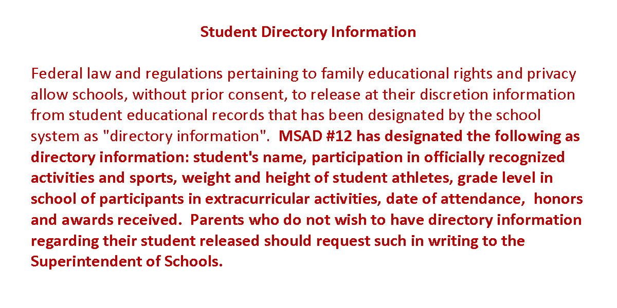 Student Directory Information Statement