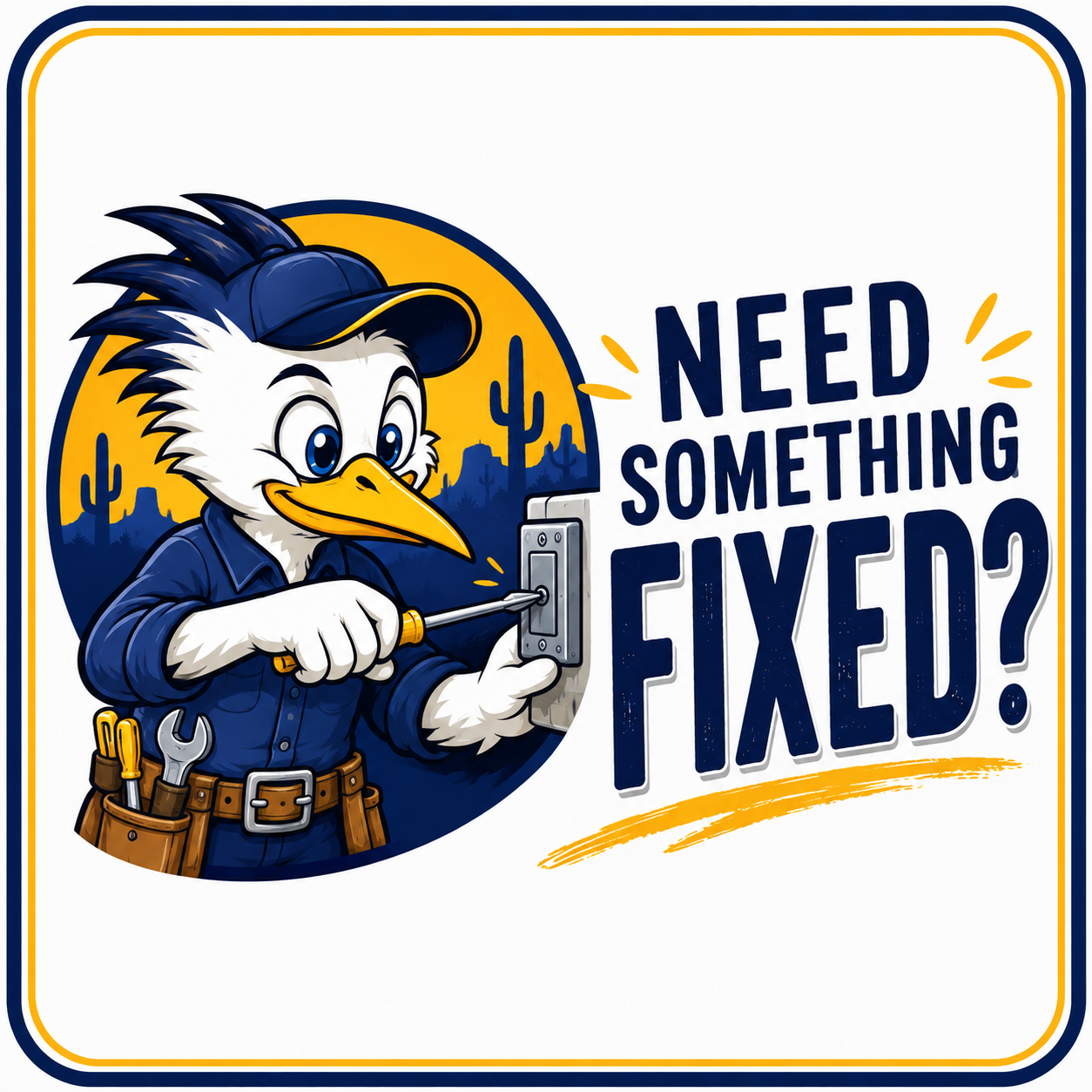 A cartoon roadrunner fixing something