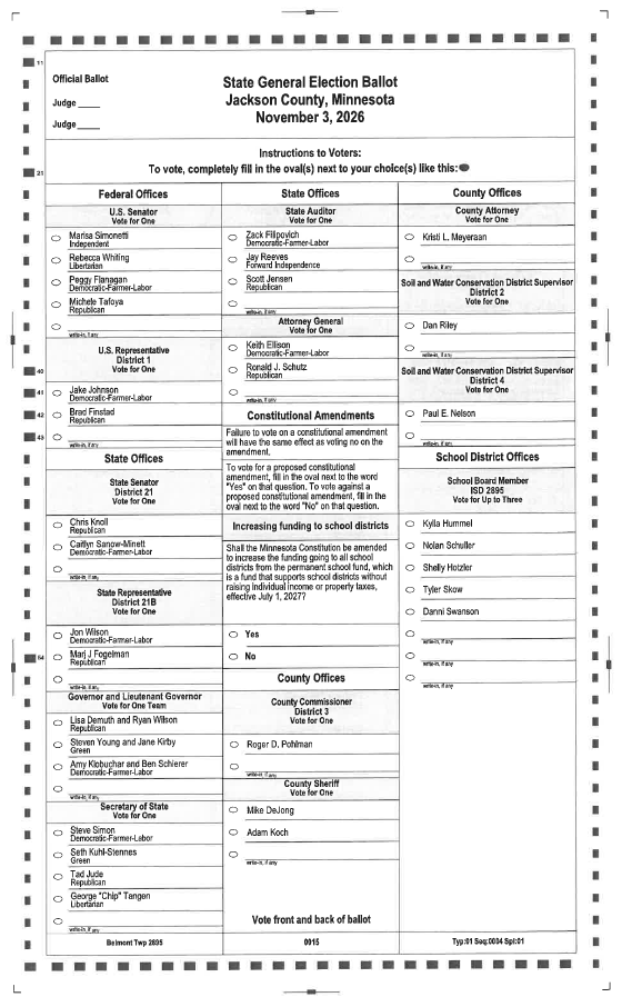 Sample ballot for November 3, 2026 election