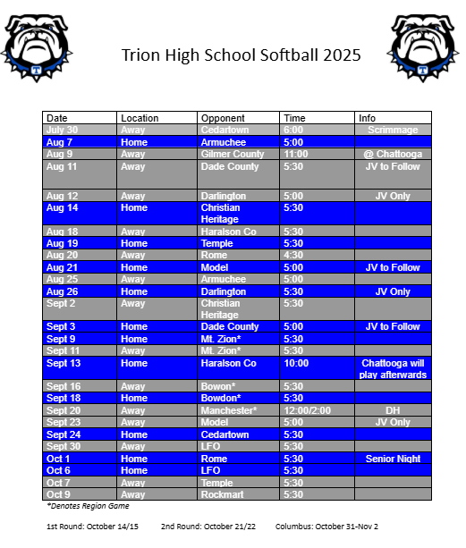 SOFTBALL SCHEDULE