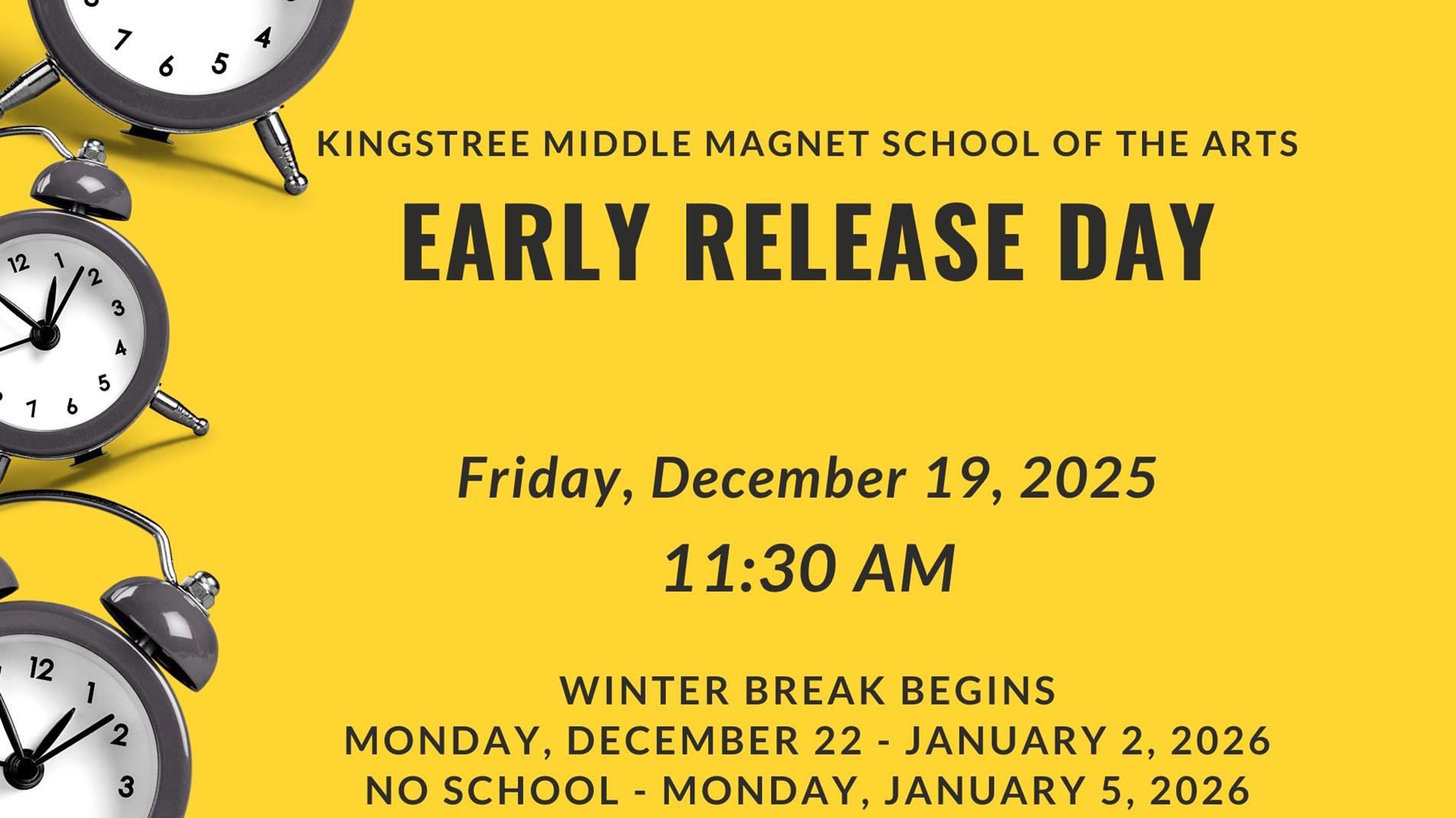 Early Dismissal Friday, December 19, 2025 at 11:30 AM