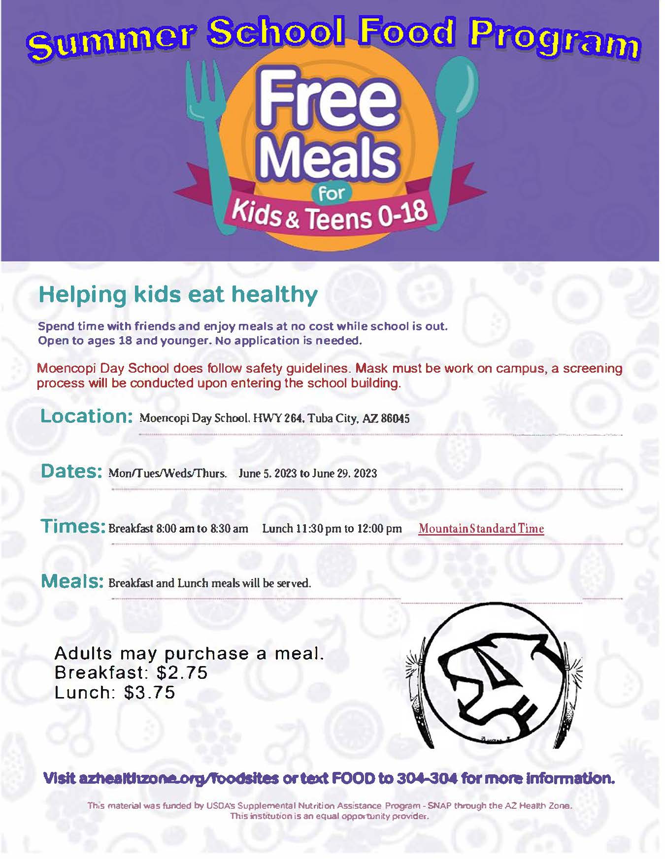 Summer School Food Program flyer 