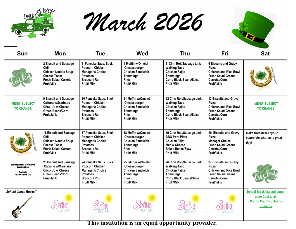 March Lunch Menu