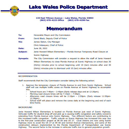 Police memorandum page 1