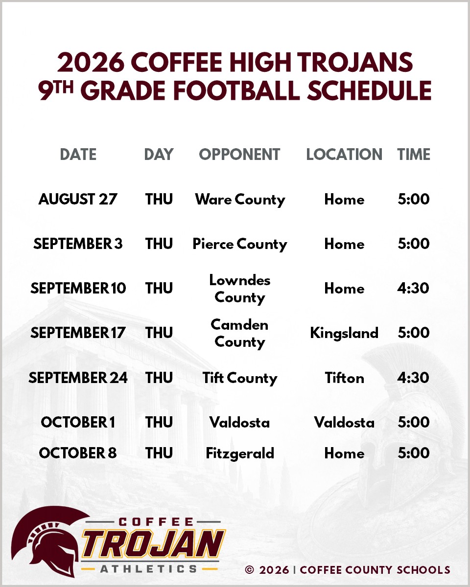 2026 Coffee High School 9th Grade Football Schedule