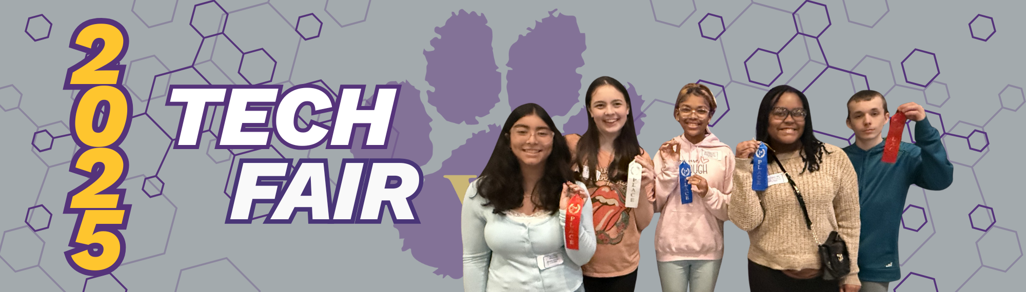2025 tech fair with photo of students who placed at the event.