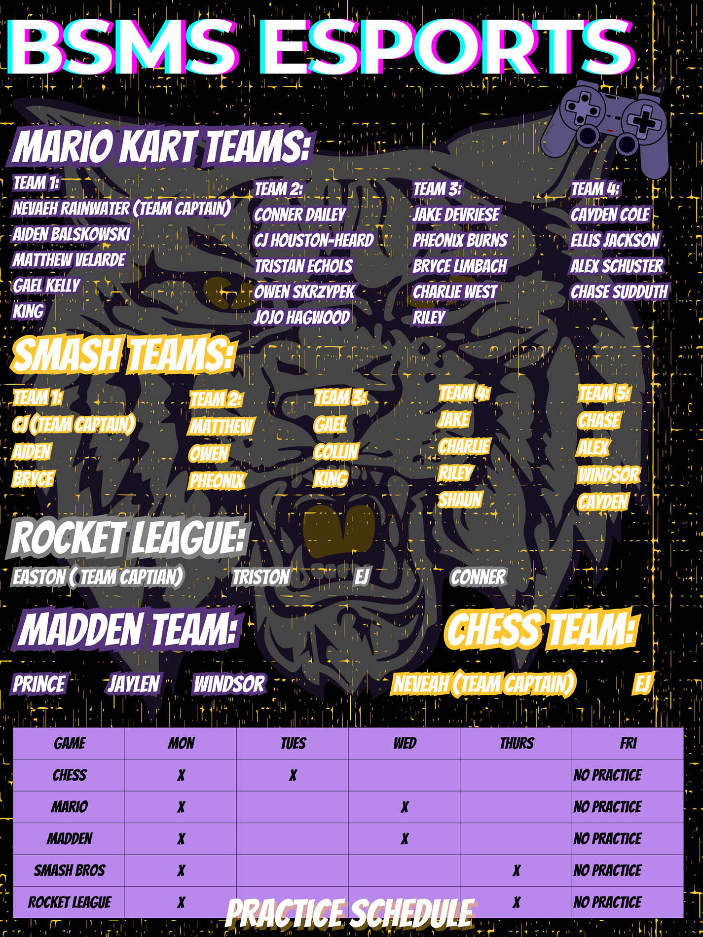 Esports schedule and roster