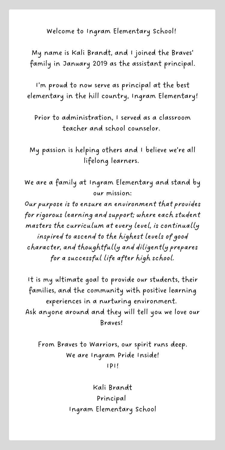 A Message from the Principals