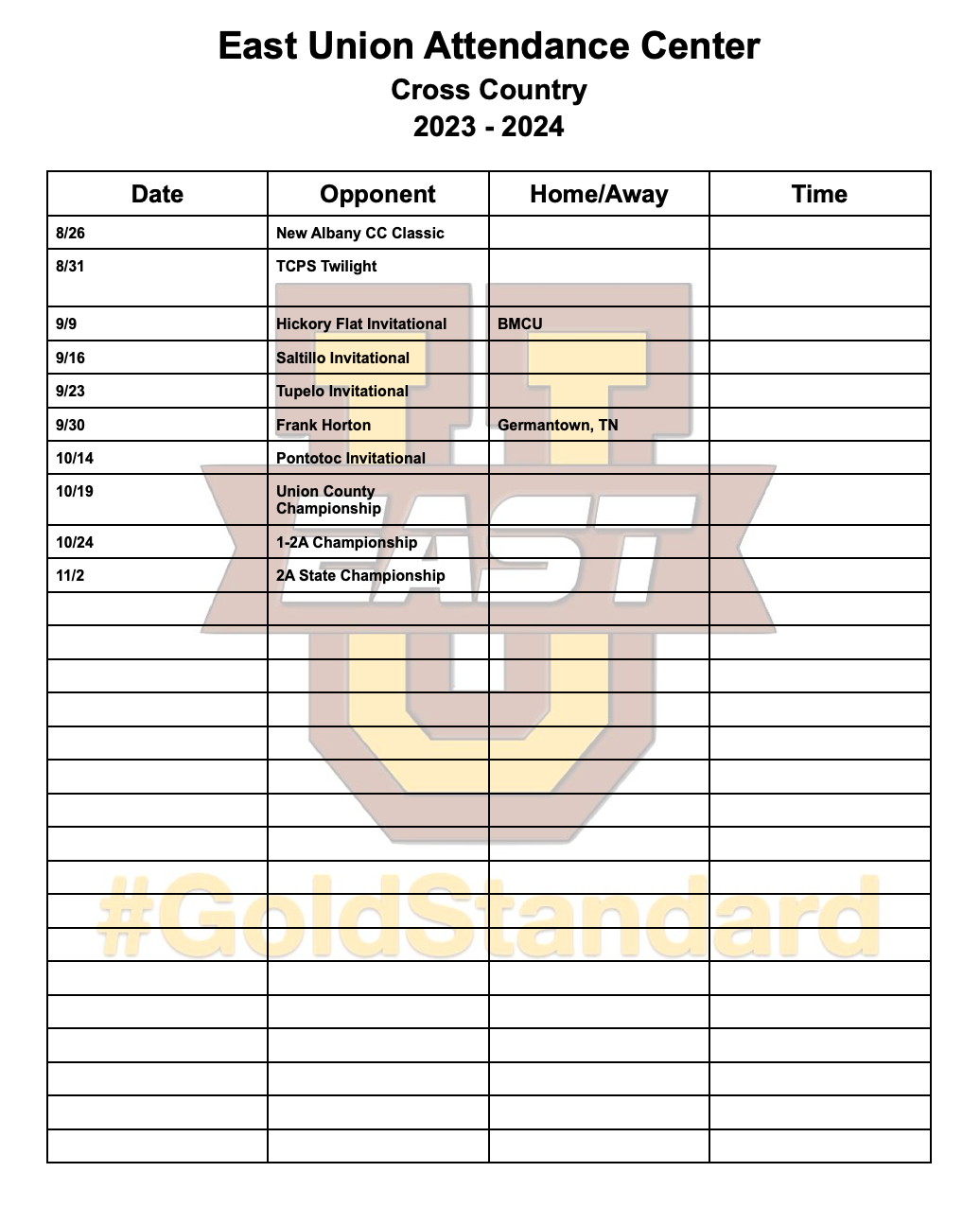 cross country schedule