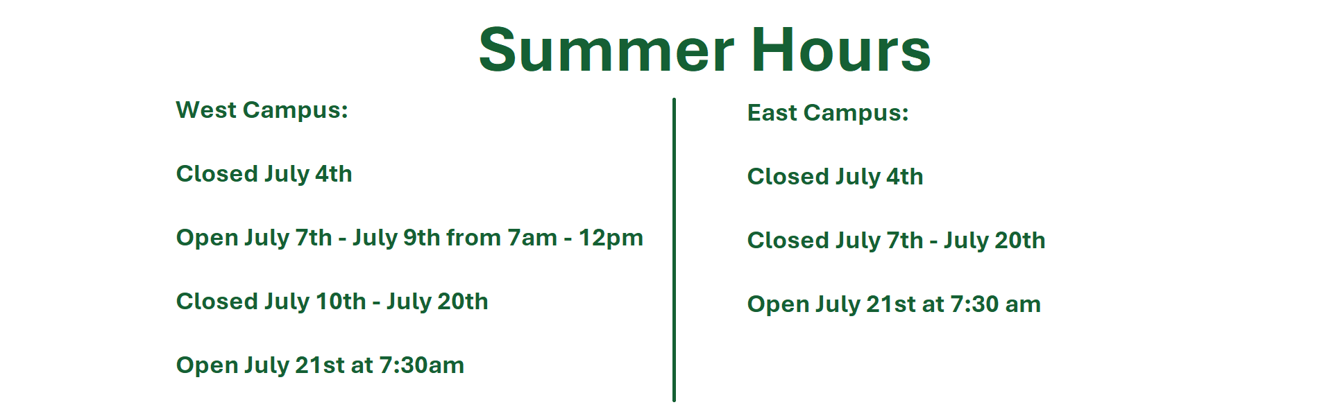 Summer Hours 2025 Summer Hours 2025