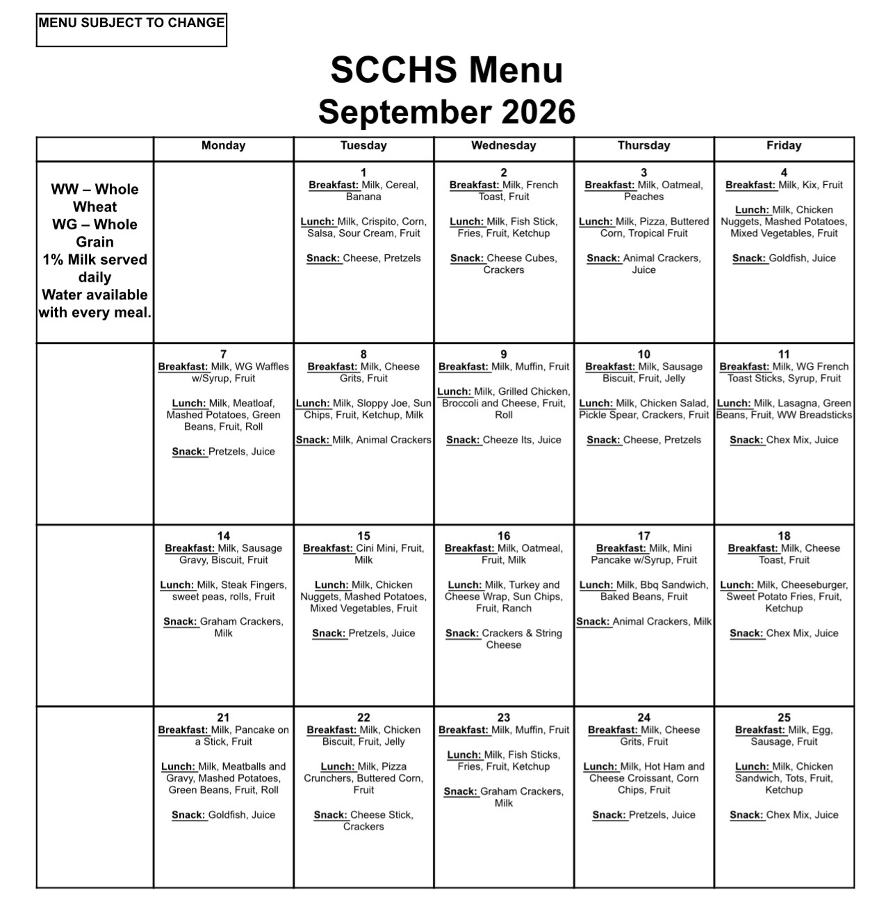 Sept Menu