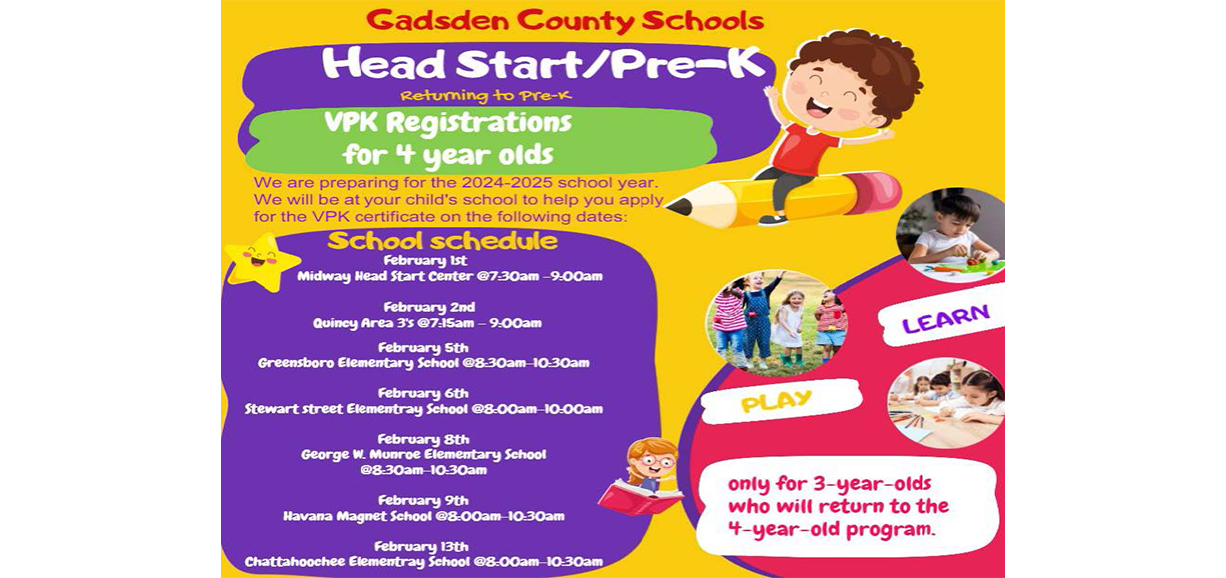 We have laid out the upcoming school schedule 🗓️ for 'Voluntary Prekindergarten' (VPK) Registration for 4-year-olds