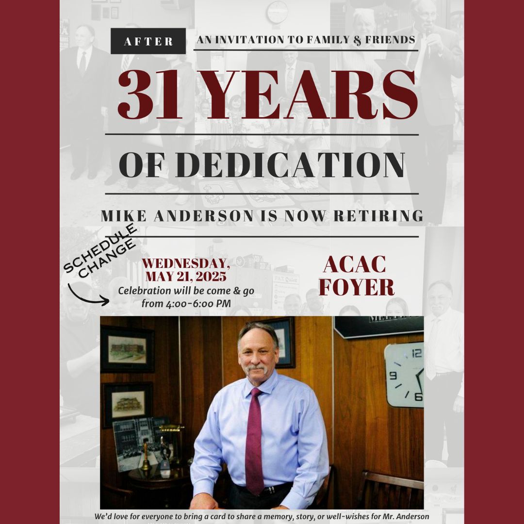 After 31 years of service, Mike Anderson is now retiring. A come and go reception will be held Wednesday May 21, from 4 to 6 p.m. at the Ada Cougar Activities Center Foyer. Bring a card, story, or well-wishes