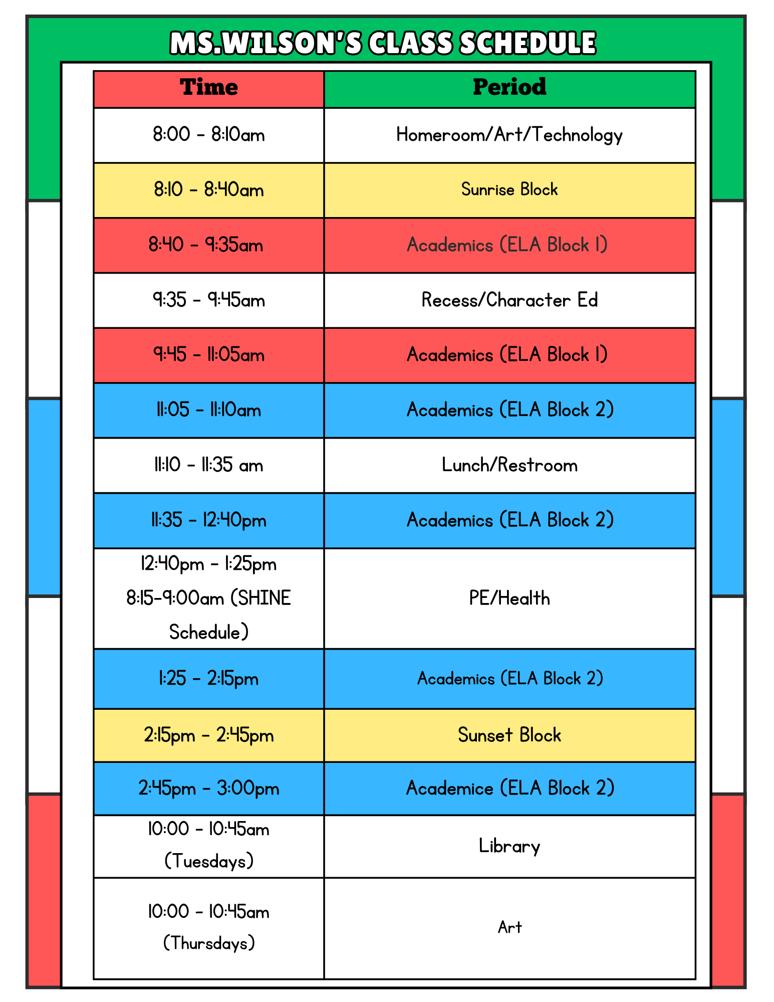 2026-2027 Class Schedule