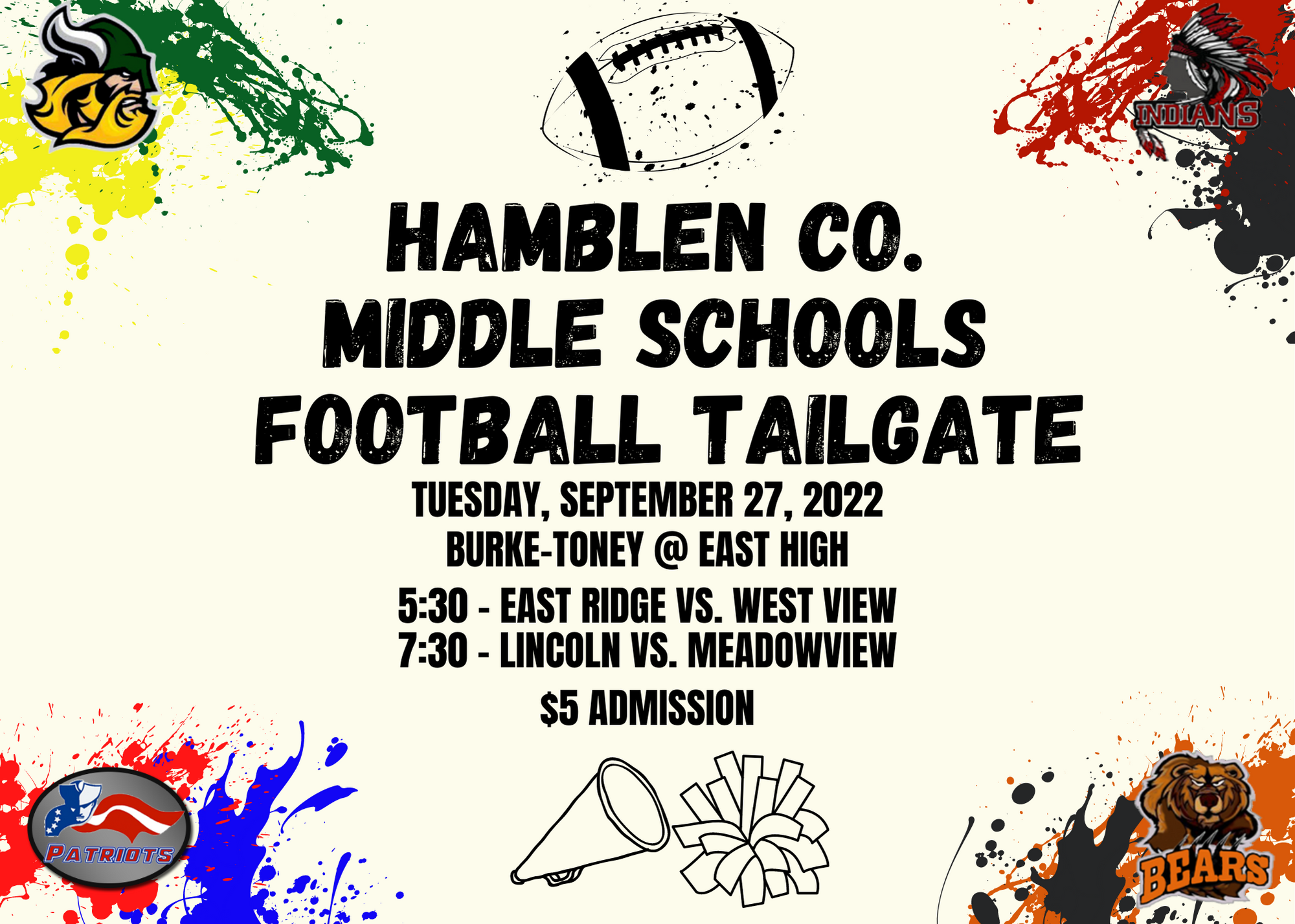Hamblen County Middle School Football Tailgate Sept 27th at Burke Toney