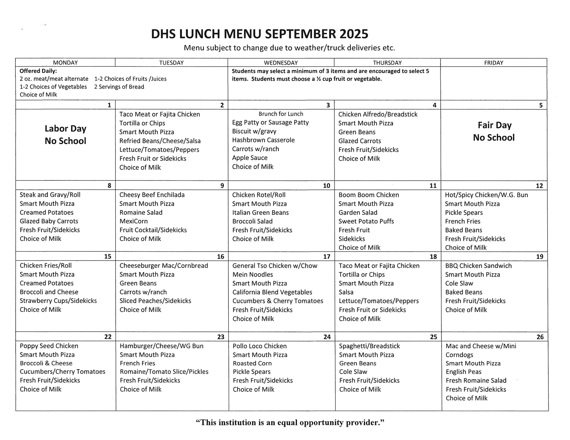 DHS Lunch Menu Page 1