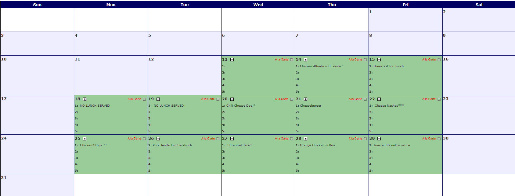 August Menu August Menu