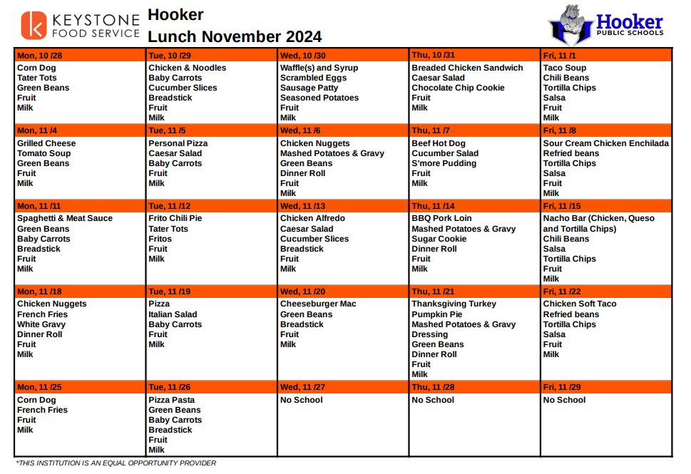 November Lunch Menu