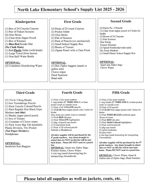 school supply list