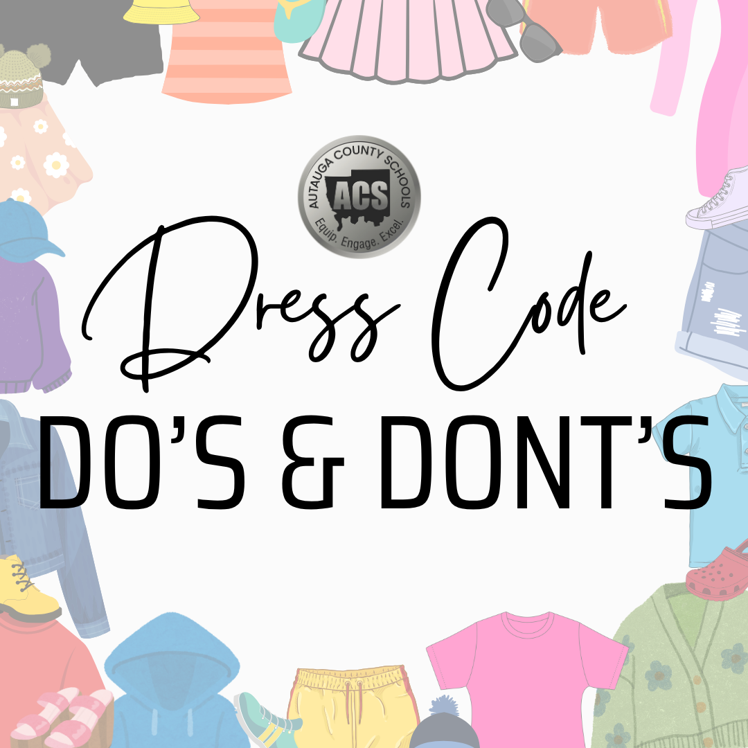 Dress Code Graphic with Clothing Items Surrounding Dress Code Do's & Dont's Wording