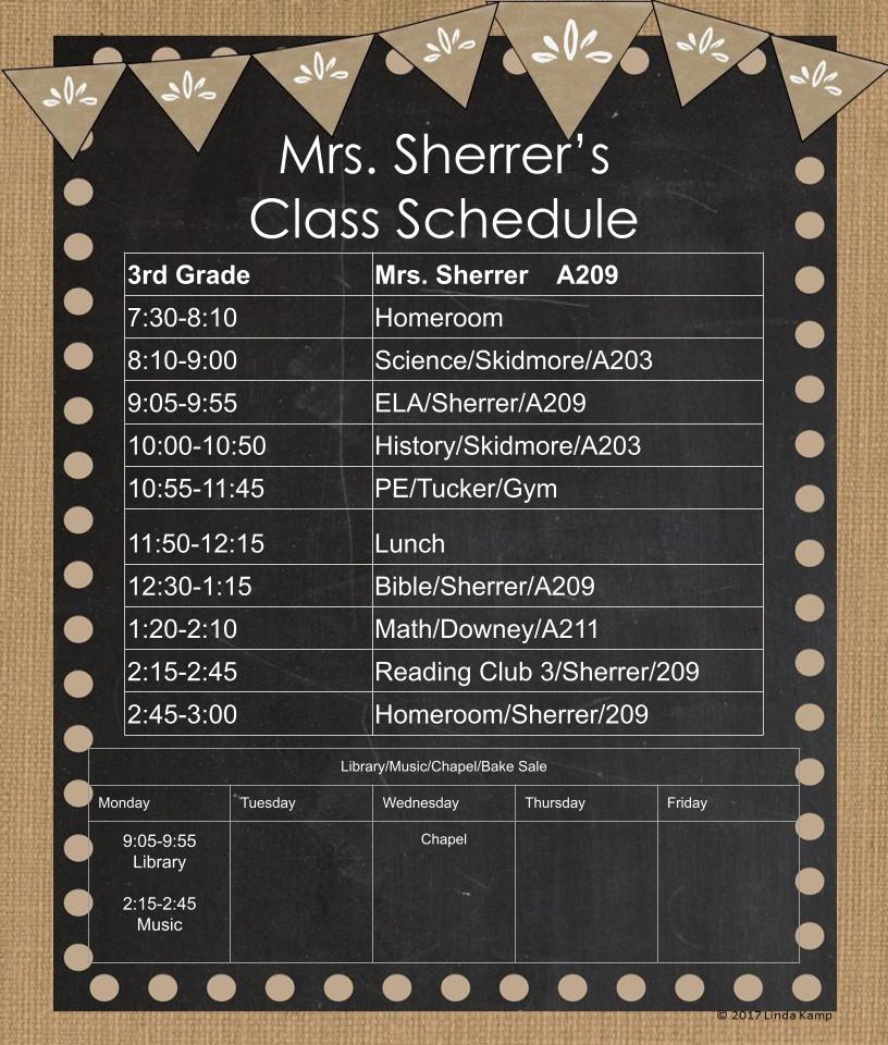 Mrs. Sherrer's Class Schedule